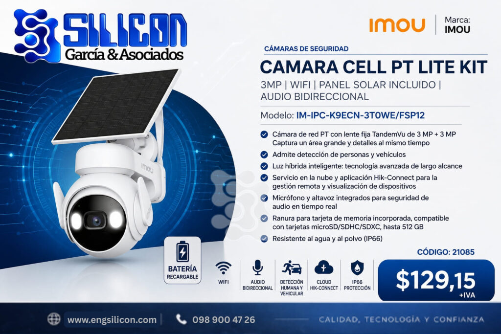 Cámara CELL PT LITE KIT | 3MP | WIFI | PANEL SOLAR INCLUIDO | AUDIO BIDIRECCIONAL