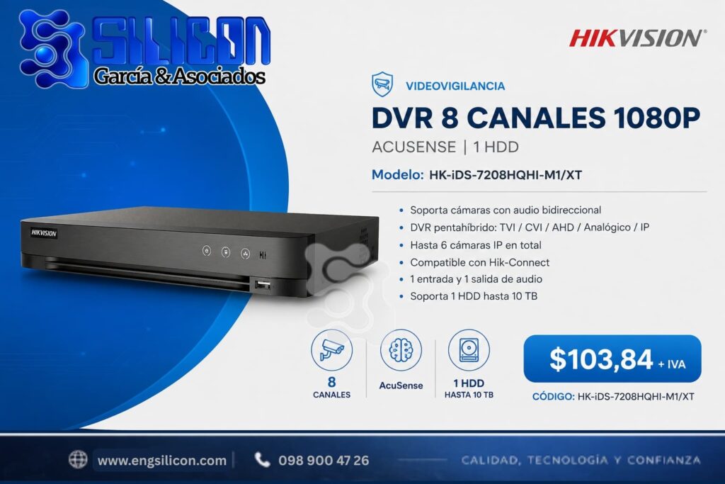 DVR 8 CANALES 1080P | ACUSENSE | 1 HDD | SOPORTA CAMARAS CON AUDIO BIDIRECCIONAL
