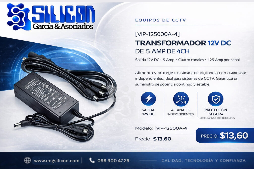 Fuente de poder 12V DC DE 5A TIPO PULPO PARA 4 CANALES