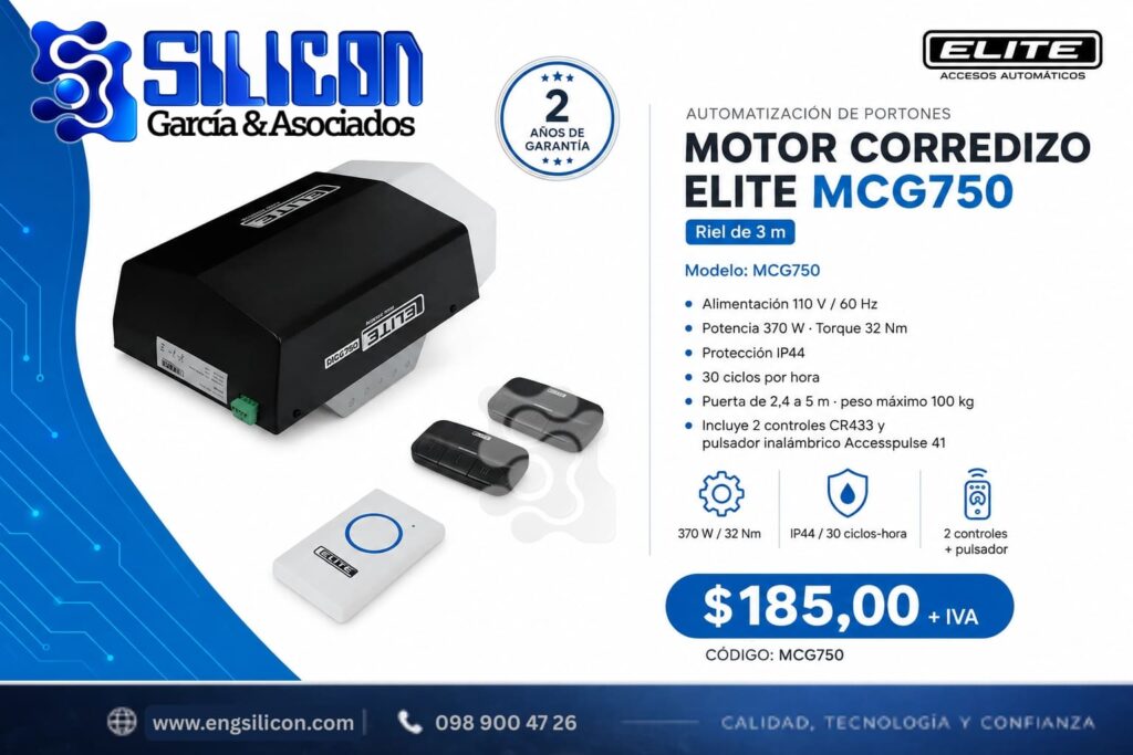 Motor para puerta automática corrediza Elite MCG750 con riel de 3 m