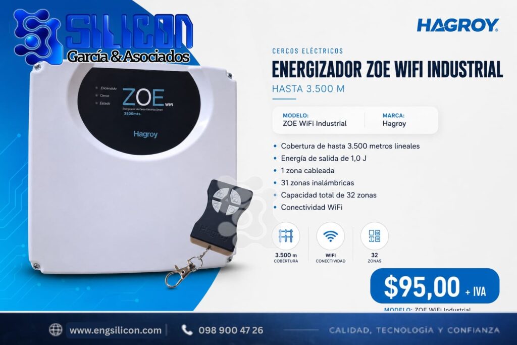 Energizador para cerco eléctrico Hagroy ZOE WiFi Industrial de 3.500 m